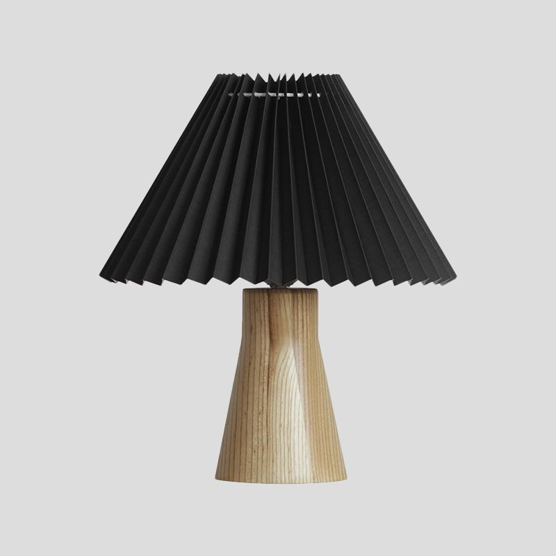 Black Pleated Fold Night Light Modern 1 Bulb Fabric Table Lamp with Wood Base for Bedside