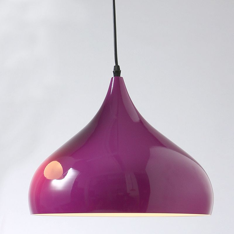 Glossy Finish Aluminum Simplicity Hanging Light 13.7" Wide Nordic Macaroon Style Lighting Pendant in Bedroom