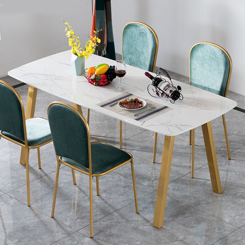 Rectangle Golden Base Dining Table Glam Faux Marble Table for Kitchen