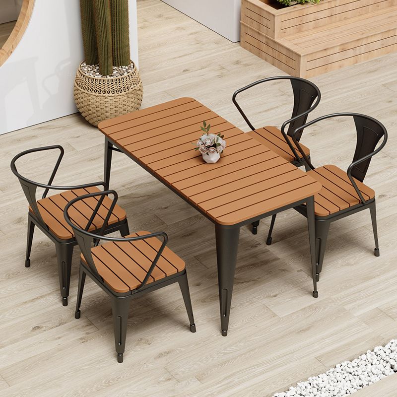 Modern Patio Dining Table Set 1/3/5 Pcs Iron Frame Patio Dining Table and Chairs in Black