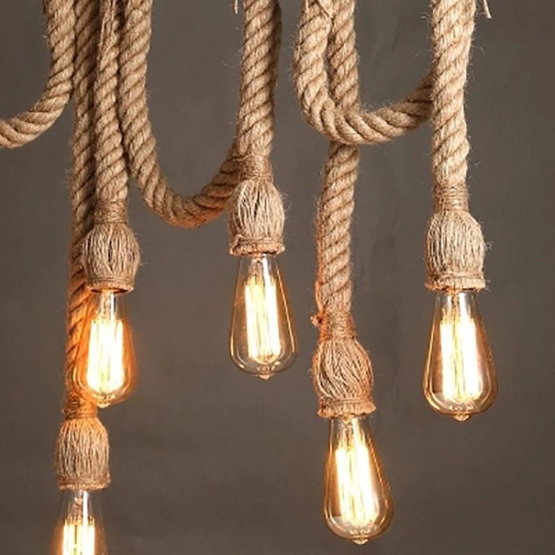 Bamboo 3 / 6 - Light Island Light Industrial Ceiling Pendant with Hemp Rope