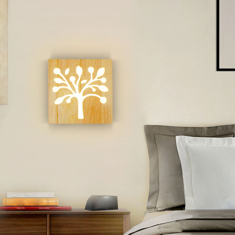 Creative Nordic Wall Sconce Chinese Wooden Acrylic Shade Wall Lamp for Bedside Corridor