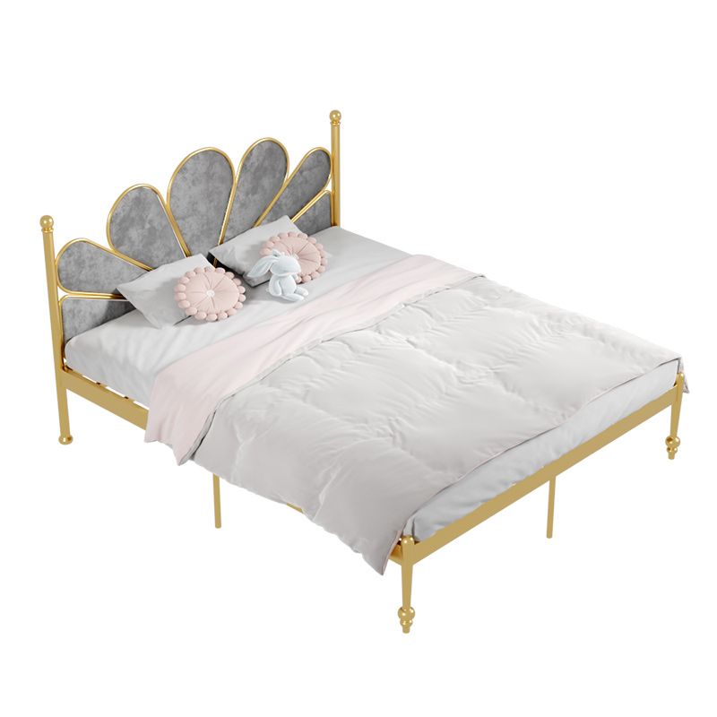 Glam Steel Standard Bed with Upholstered Headboard, 47" Tall Panel Bed