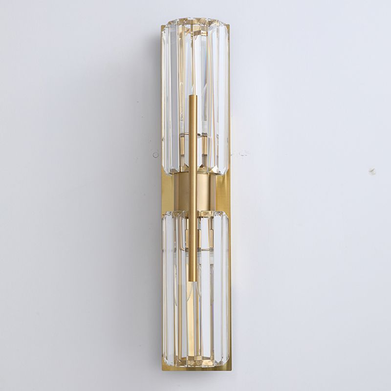 Gold 2-Lights Wall Sconce Modern Style K9 Crystal Cylindrical Wall Mounted Light