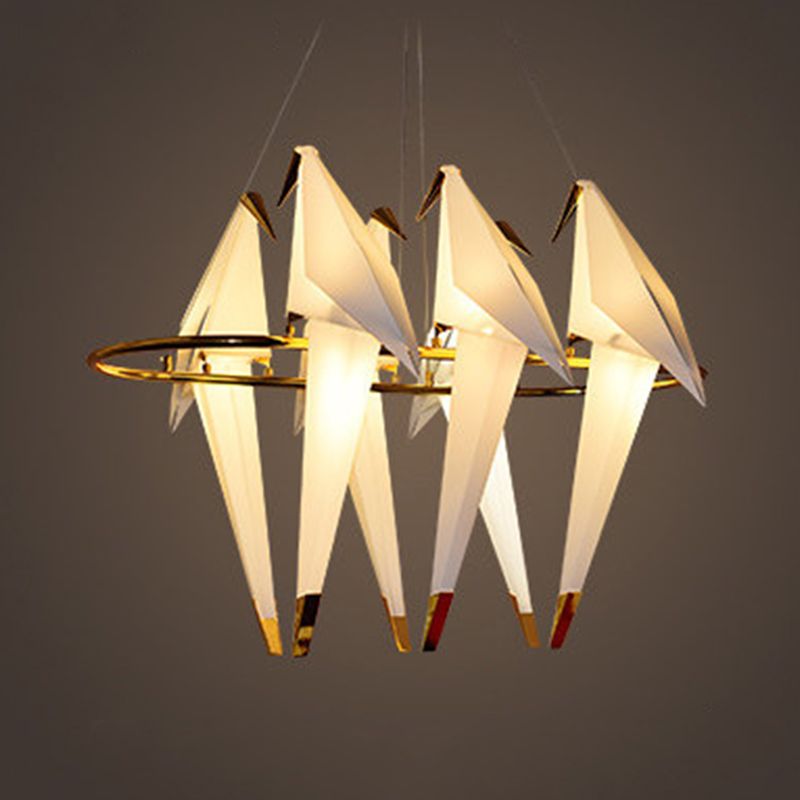 Bird Shaped Plastic LED Ceiling Lighting Modern White Chandelier Light Fixture for Restaurant