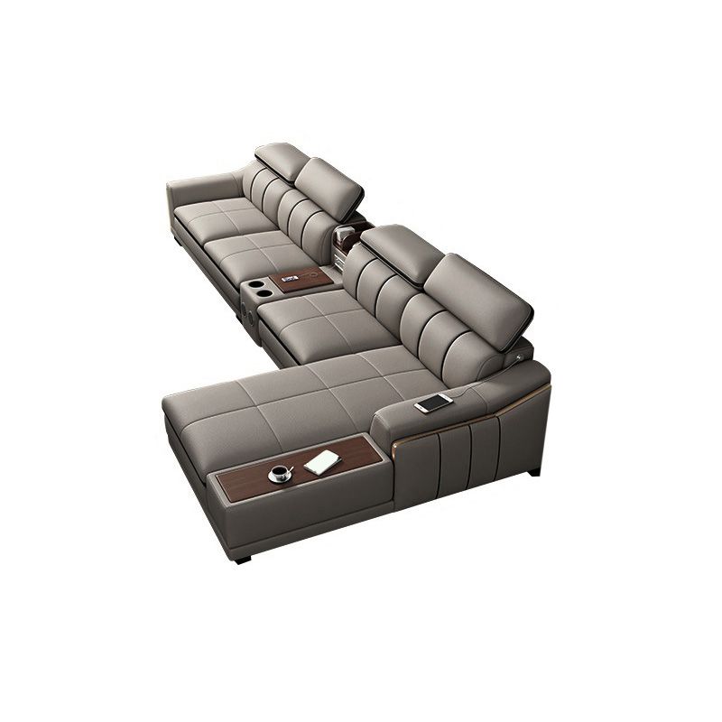 Scandinavian Light-grey High Back Sloped Arm Sectional with Wear-resisting