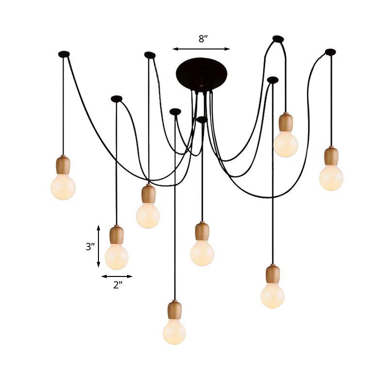 Schwarze Beute Hanging Lampe mit freiliegendem Glühbirnen -Industrieholz 8/12 Lichter Esszimmer Anhängerlampe