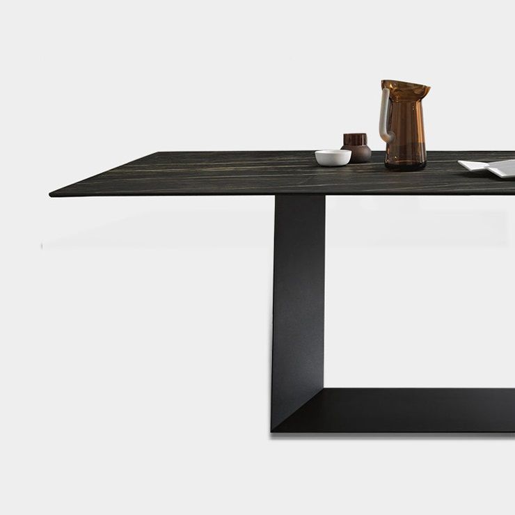 Sintered Stone Top Dining Table Industrial Kitchen Table with Black Metal Pedestal