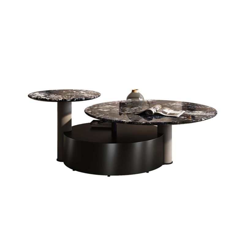 Minimalistic Slate Coffee Table Round Bunching Coffee Table Sets for Living Room