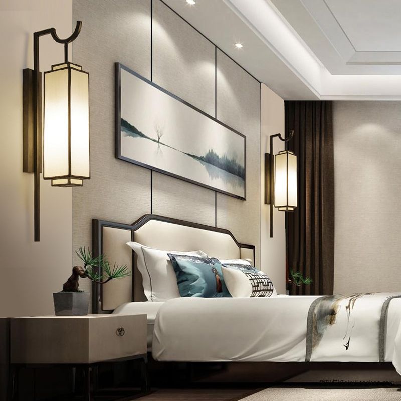 1 Light Geometric Wall Mount Light Modern Fabric Wall Lamp for Bedroom