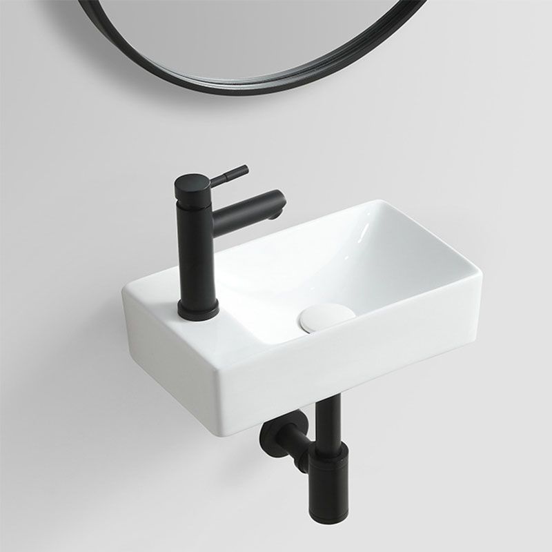Modern Vessel Sink Rectangular Porcelain Wall Mount Bathroom Sink(Not Included Faucet)