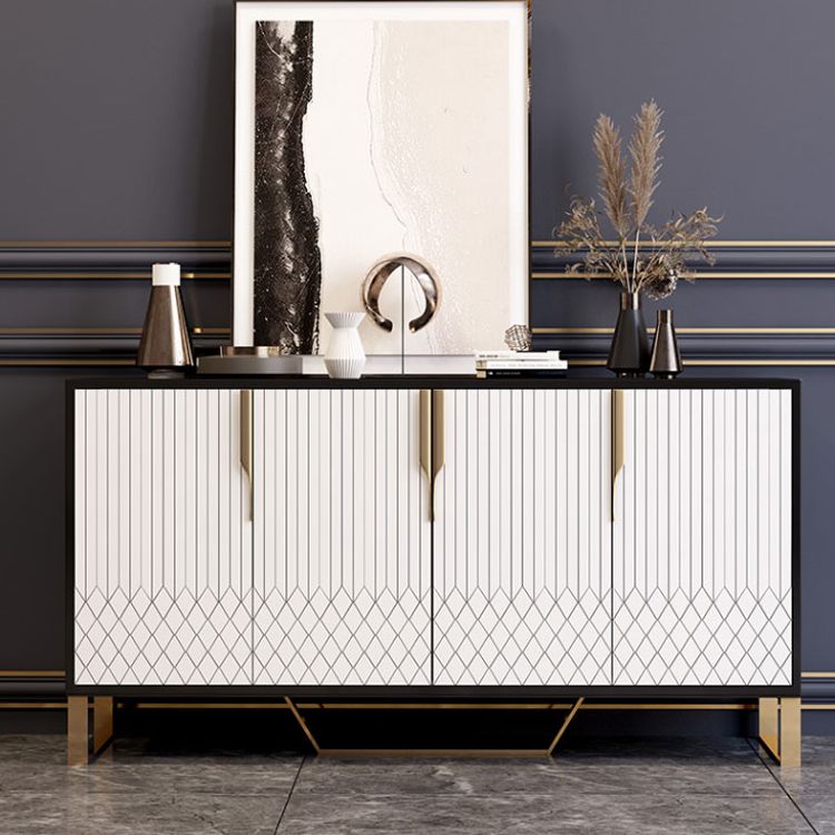 Glam Cabinets Dining Buffet 4 Doors Mirrored Buffet Sideboard