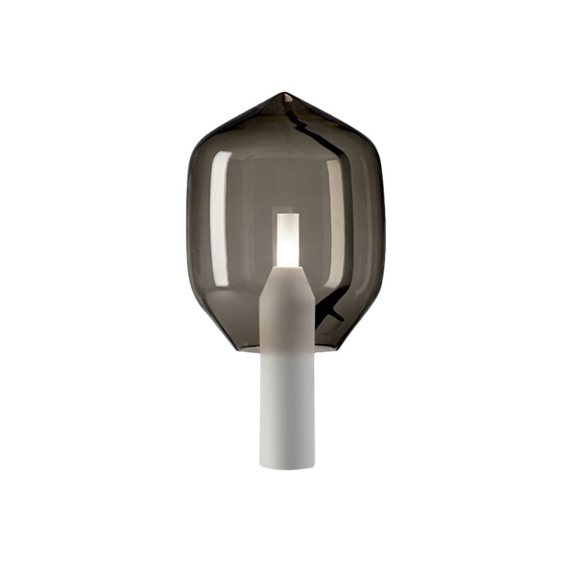 Lámpara de escritorio de sombra de jarra de vidrio de humo Luz de mesa moderna 1 cabeza, base de metal blanco cilindro
