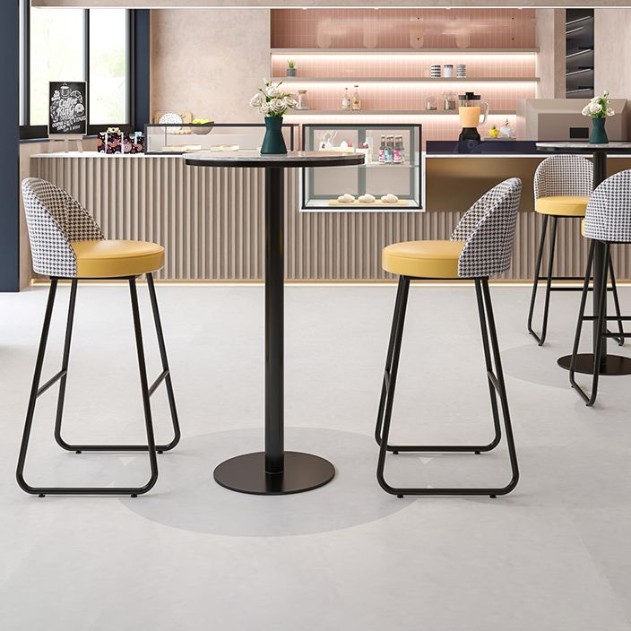 Industrial Metal Bar Table 23.6" Round Faux Marble Top Pedestal Bistro Table for Cafe