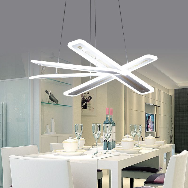 Rectangle Hanging Light Contemporary Acrylic White LED Ceiling Chandelier, Warm/White Light