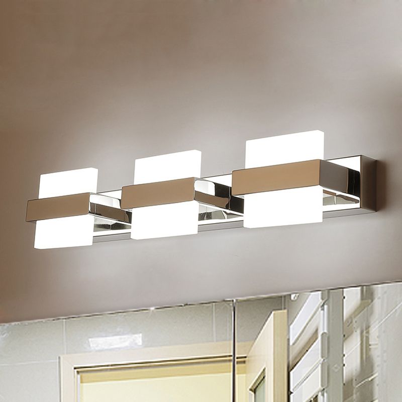 Square Vanity Wall Light Fixture Simple Acrylic LED 3/4 Lights Bathroom Mirror Lamp in White