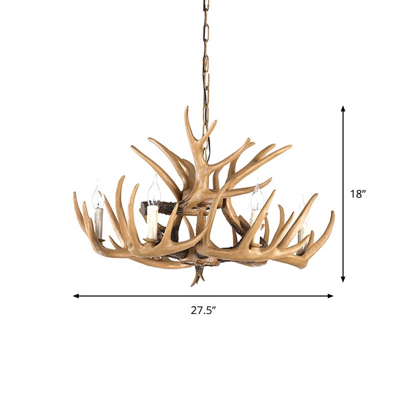 Antler Living Room Hanging Lamp Traditional Resin 4/6 Bulbs Brown Adjustable Chandelier Pendant Light