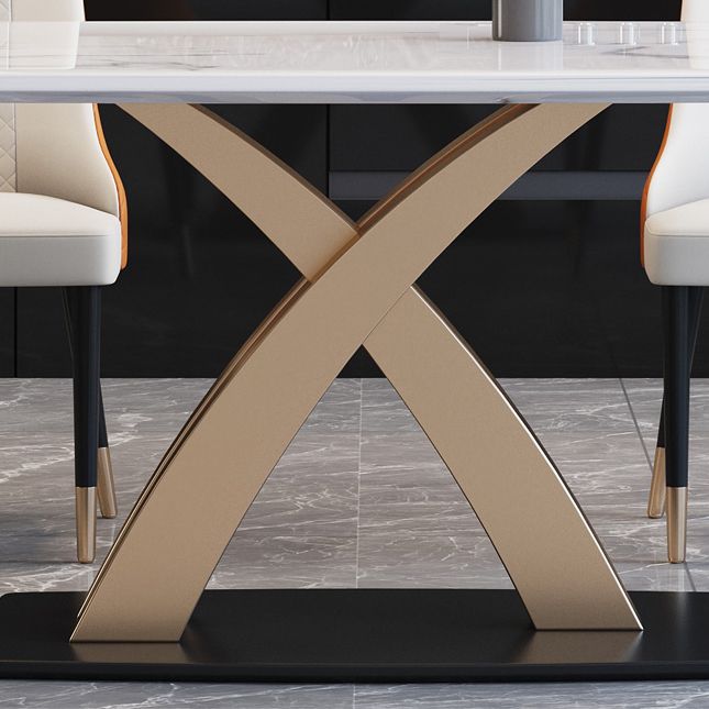 Contemporary Dining Room Set Metal Frame White Slate Rectangular Dining Table Set for Home