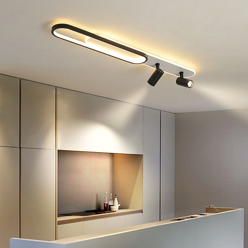 Indoor LED Semi Flush Ceiling Light in Modern Simplicity Metal Ceiling Fixture with Oblong Acrylic Shade