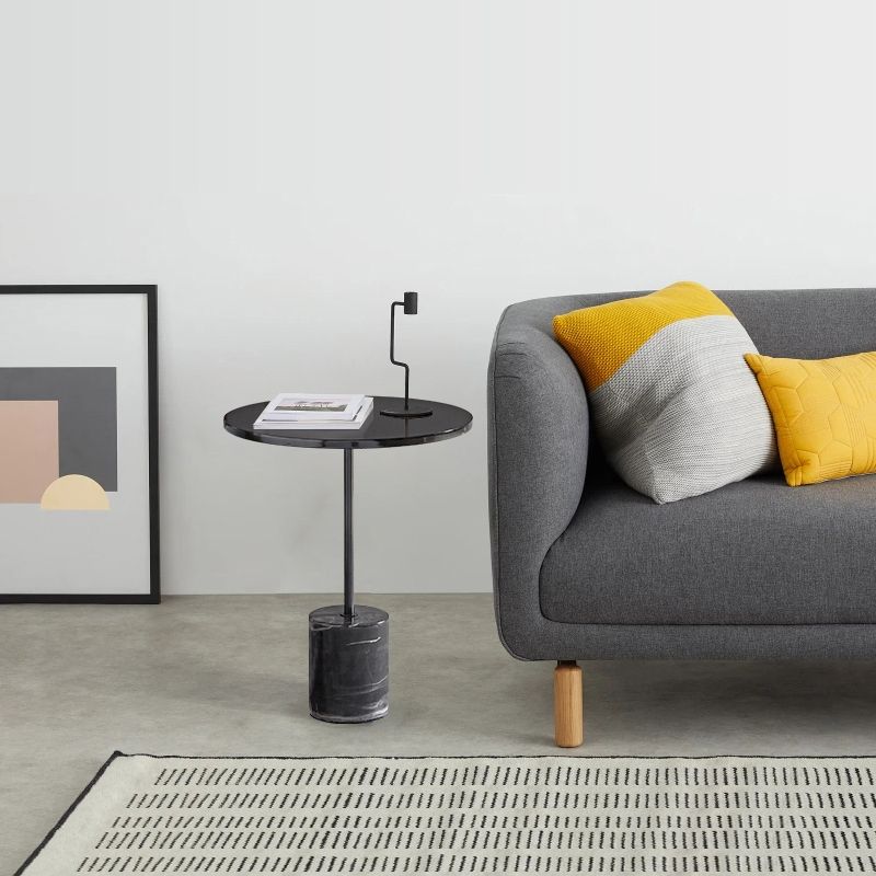 Black Pedestal End Slide Table Round Corner Table for Living Room