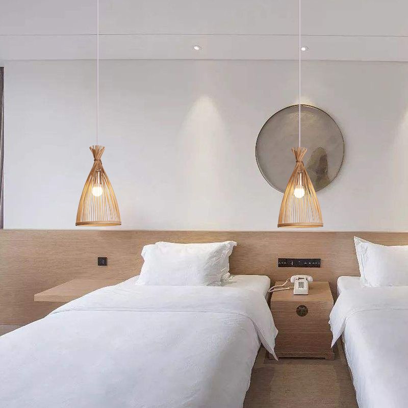Bamboo Bell Suspension Lighting Minimalist 1 Head Pendant Ceiling Light for Tea Room