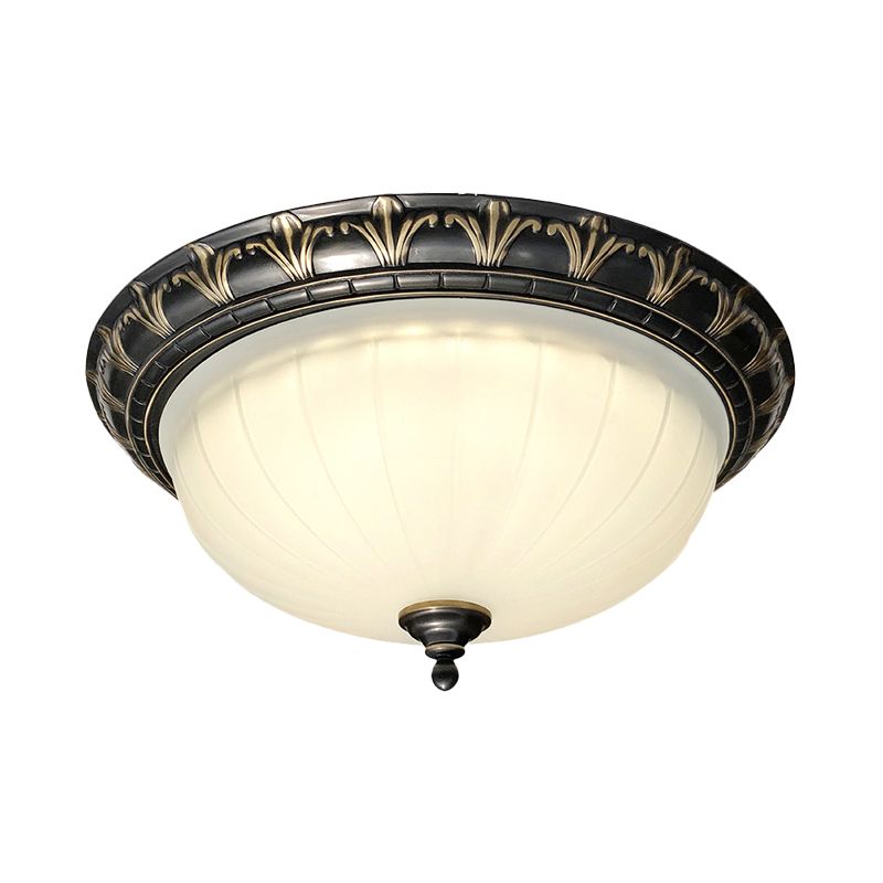 Dome Living Room Ceiling Light Rural White Glass LED Black Flush Mount Lighting Fixture