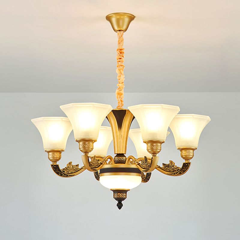 Retro -stijl wijd uitlopende ophanging lichte crème matglas kroonluchter licht voor woonkamer