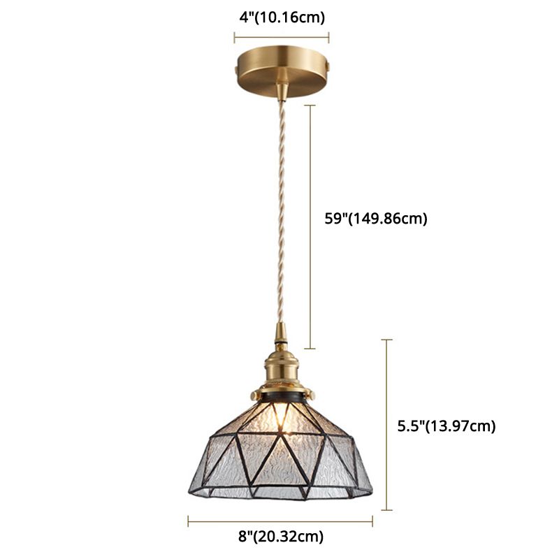 Icy Clear Glass Hanging Lamp Geometric Pattern Bowl Tiffany-Style Pendant Light Fixture
