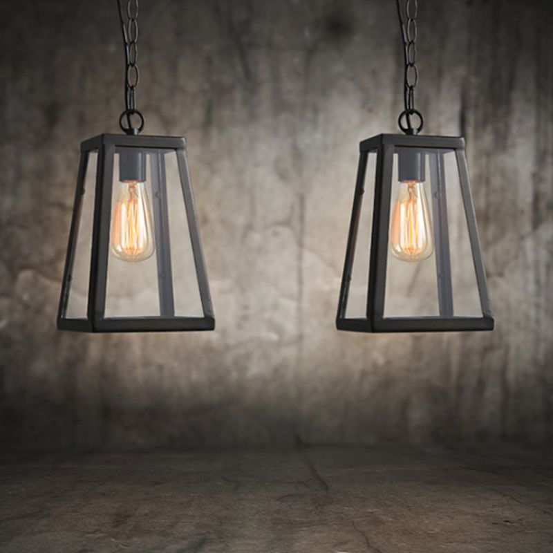 1 Kopfhänger Beleuchtung Industrial Style Wohnzimmer Hanging Lampe mit Trapez -Klarglasschatten in Schwarz