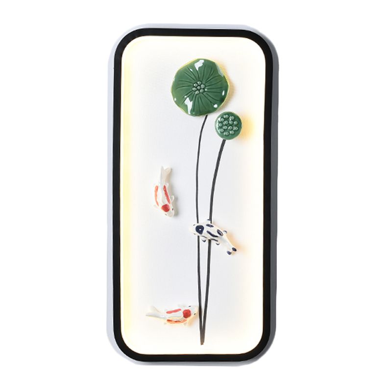 Hand-Worked Lotus Leaf Ceramic Mural Lamp Chinese Green Flush Mount Wall Light for Decoration