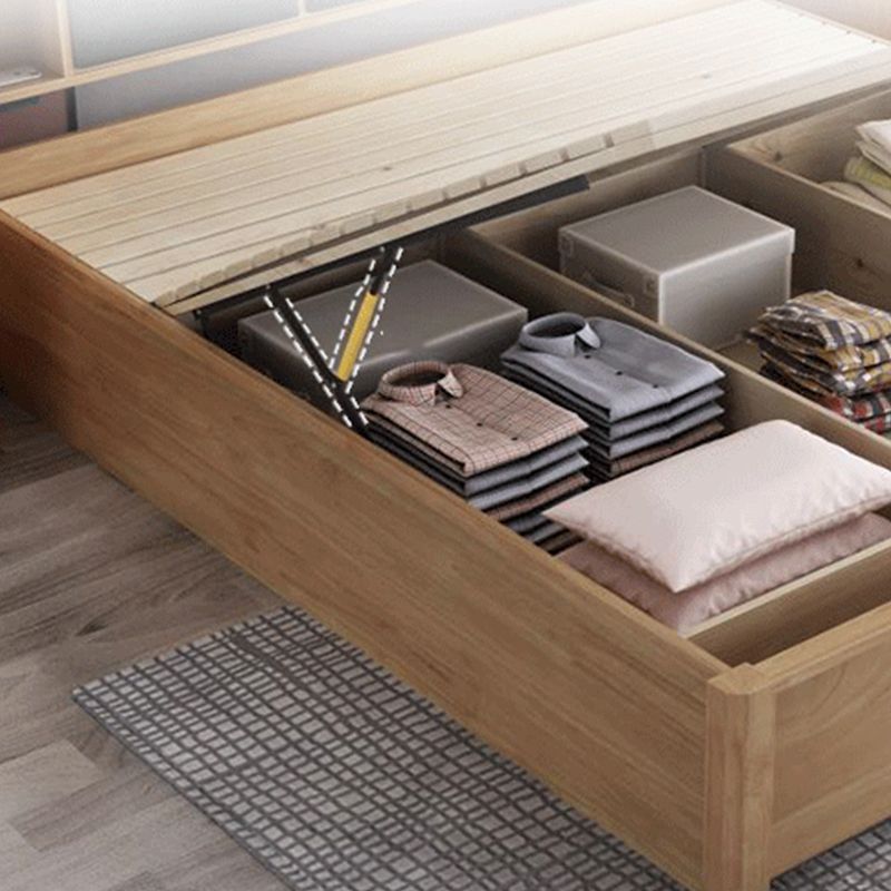 84.65 inch Wide Contemporary Bed Frame Rubberwood Bed with Storage