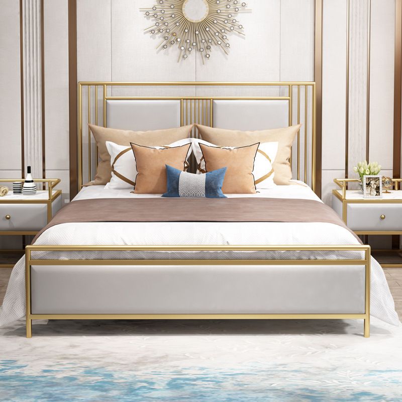 Glam Bed with Rectangle Open-Frame Headboard and Footboard in Iron