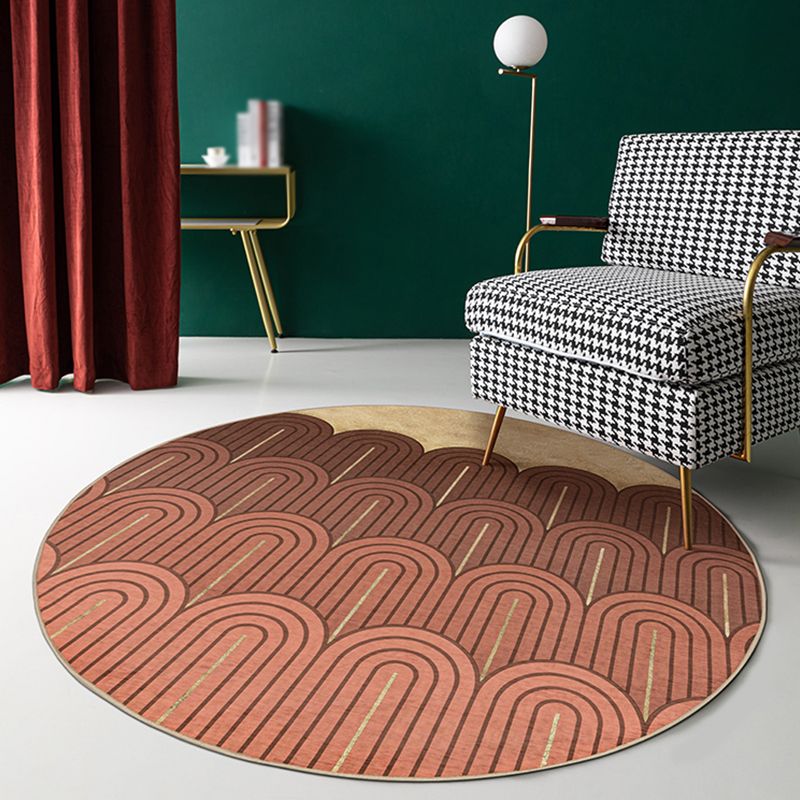 Modernism Geometric Rug with Stripe Orange Chenille Rug Non-Slip Pet Friendly Washable Area Rug for Bedroom