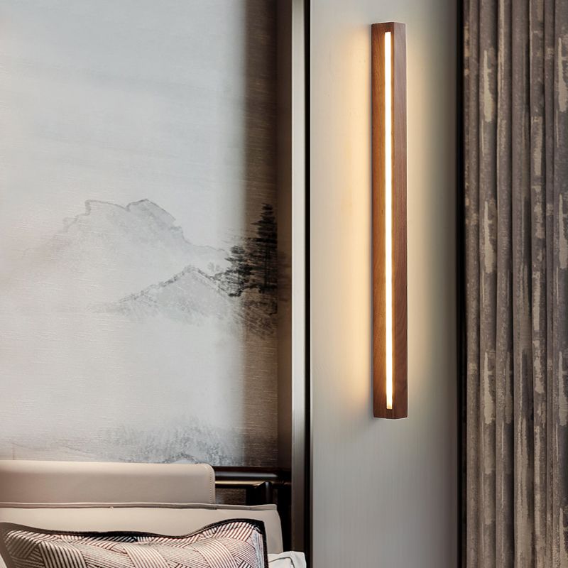 Wood Linear 1-Light Wall Sconce Contemporary Wall Mounted Lamp for Bedroom