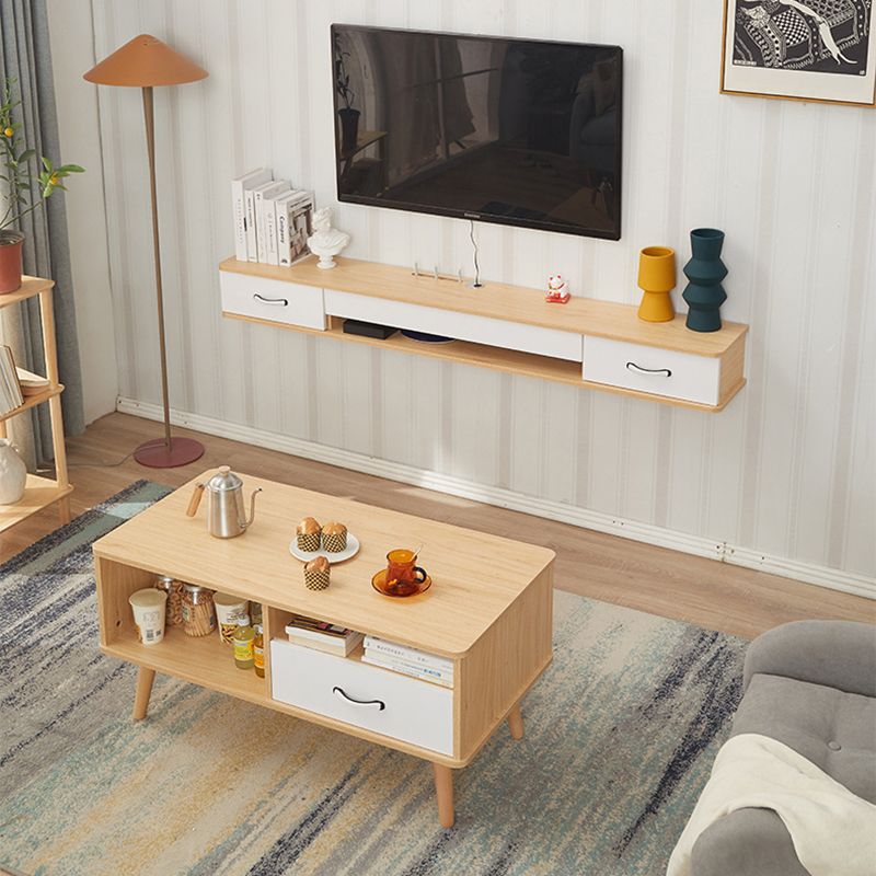 Contemporary Style Wood TV Stand Floating Cable Management TV Console