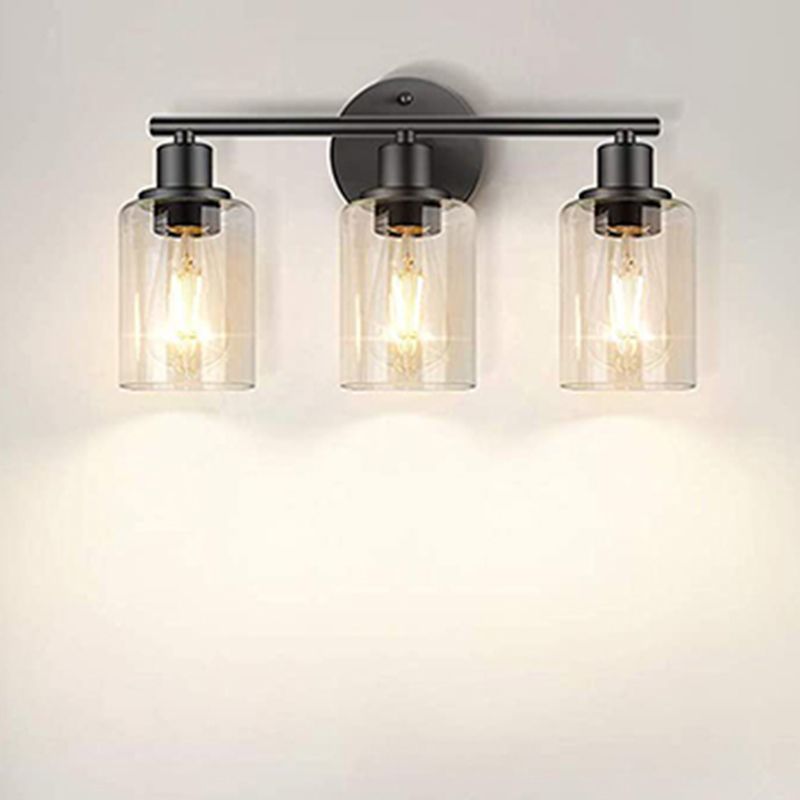 3 Lights Clear Glass Wall Mounted Light Fixture Industrial Cylinder Wall Mount Light for Bathroom