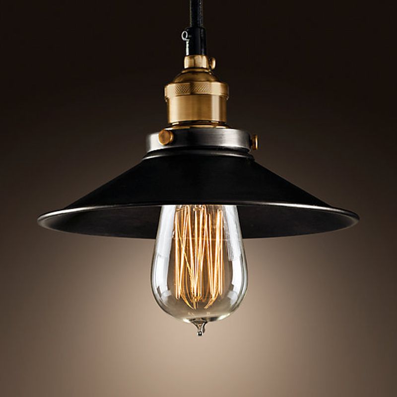 Black Tapered Bar Pendant Light in Industrial Retro Style Wrought Iron Hanging Lamp