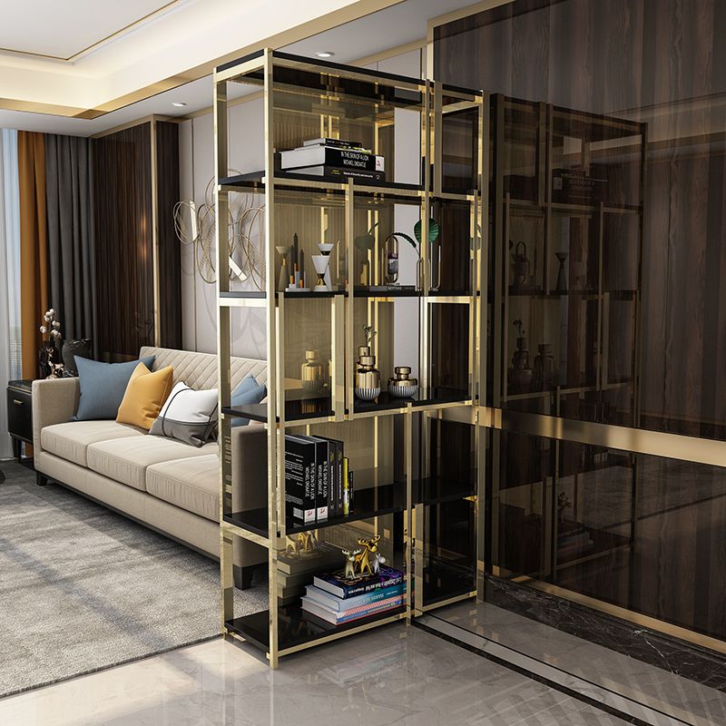 Gold Closed Back Bookshelf Glam Standard Engineered Wood Bookcase