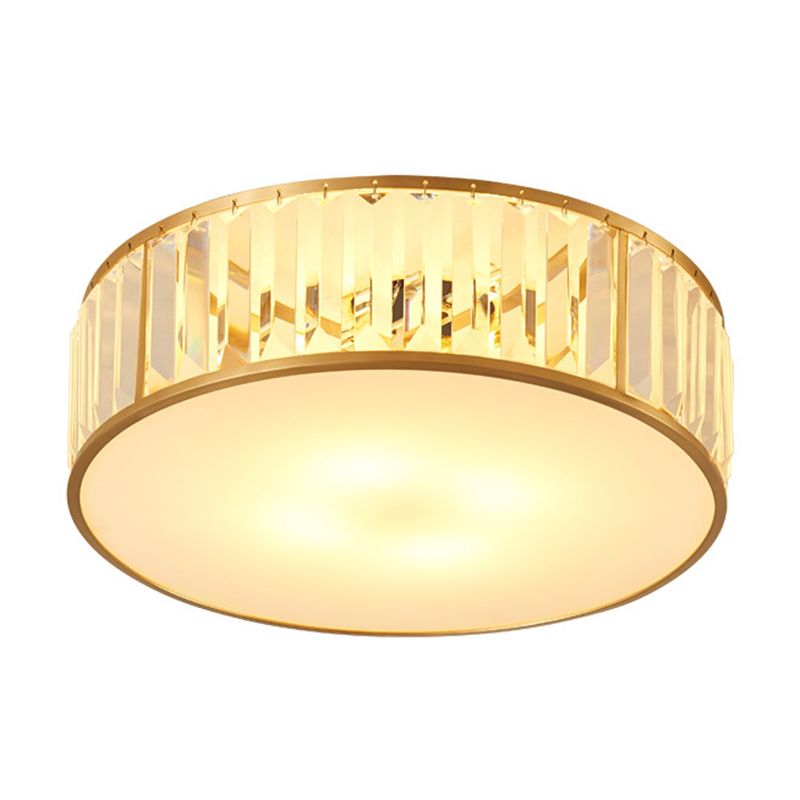 Apparecchio da soffitto in rame dorato in stile coloniale di lusso con montaggio ad incasso circolare in cristallo per camera da letto
