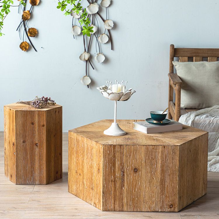 French Country Geometric Wood Coffee Table Distressed Wood Cocktail Table