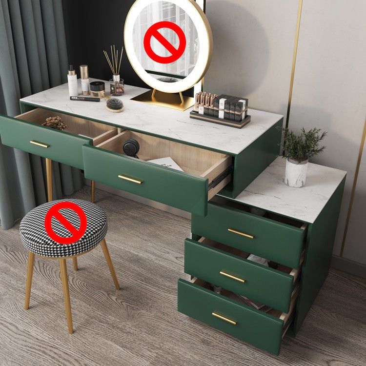 Genuine Leather Vanity Set 5 Storage Drawers Dressing Table with Padded Stool