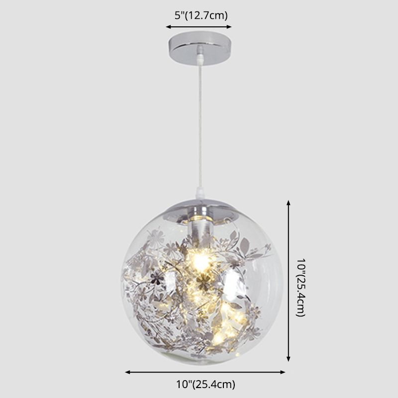 Flower Cluster Silhouette Design Glass Hanging Light Nordic Minimalism Style Globe Pendant Lamp for Bedroom