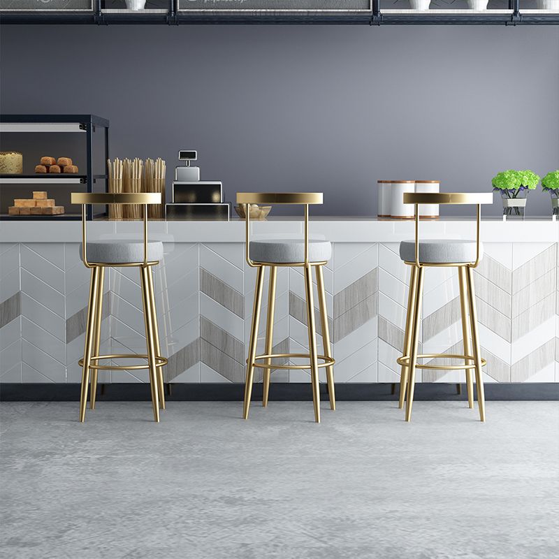 Glam Armless Backrest Counter Stool Iron Bar Stool with Cushion and Pedal for Kitchen