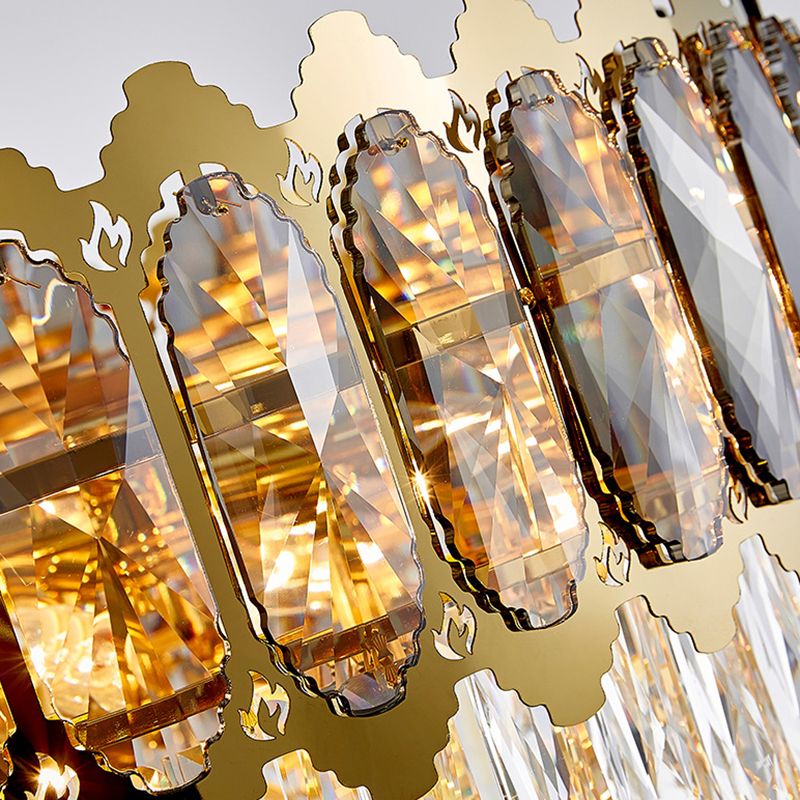 Luce a sospensione in oro, luce a sospensione di cristallo a più livelli minimalista