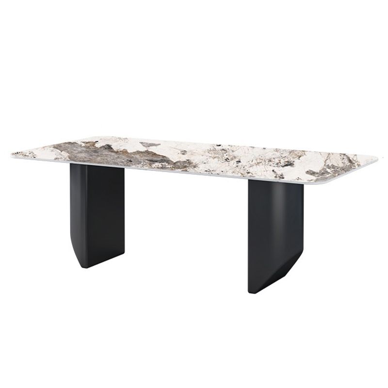 Rectangle Black Base Dining Site Table Modern Stone Double Pedestal Table