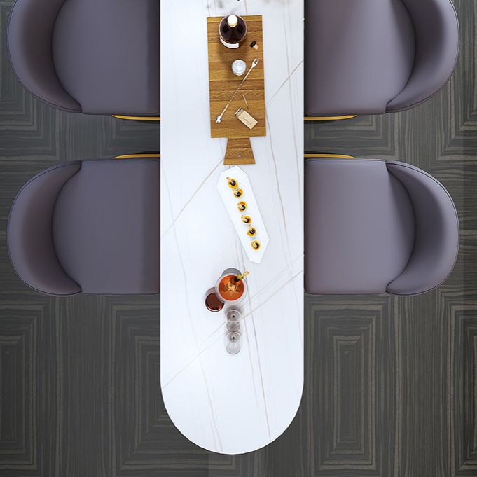 White Modern Style Bar Table in Faux Marble and Metal Specialty Milk Tea Shop Bar Table