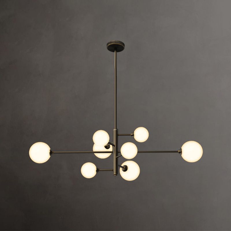 Nordic Style Brass Chandelier Globe Pendant Lamps with White Glass for Living Room