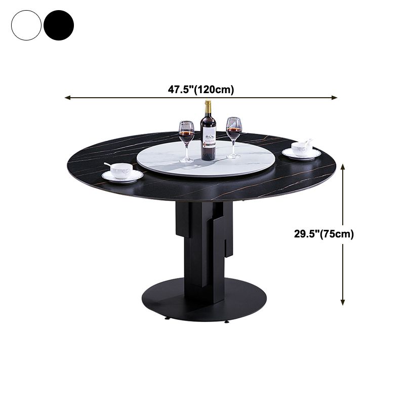 Round Modern Stone Table Standard Height Dining Table with Pedestal Base