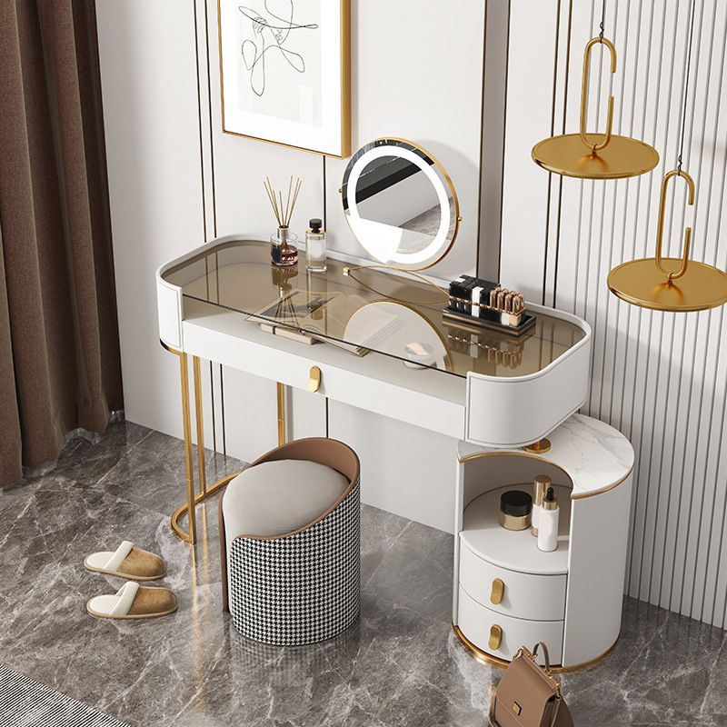 Contemporary 3 Drawer Vanity Dressing Table Glass Top Makeup Vanity Desk