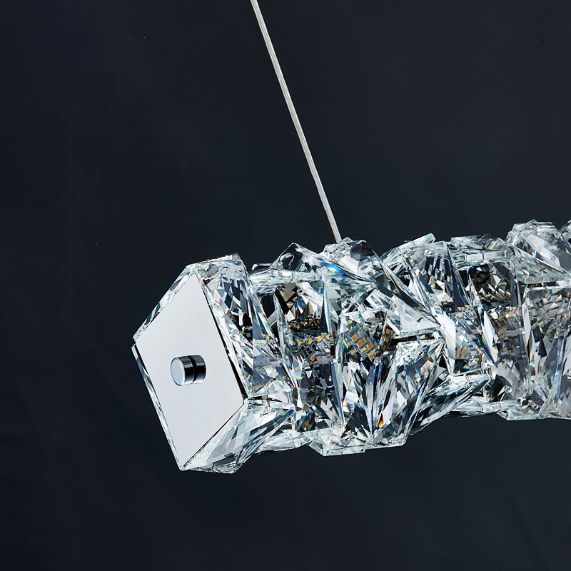 1 Light Rectangle Island Lighting Contemporary Crystal Island Lights for Kitchen